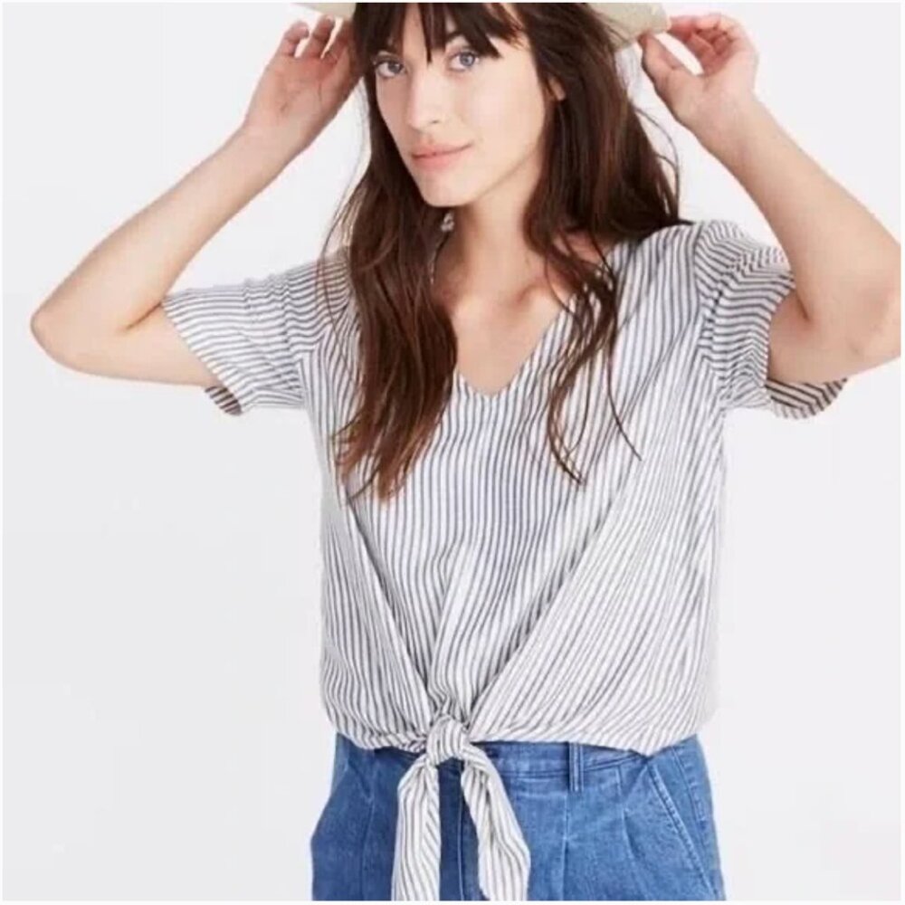 Madewell Novel Tie Front Top in Stripe EUC